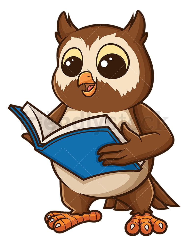 Owl Reading A Book Cartoon Vector Clipart - FriendlyStock