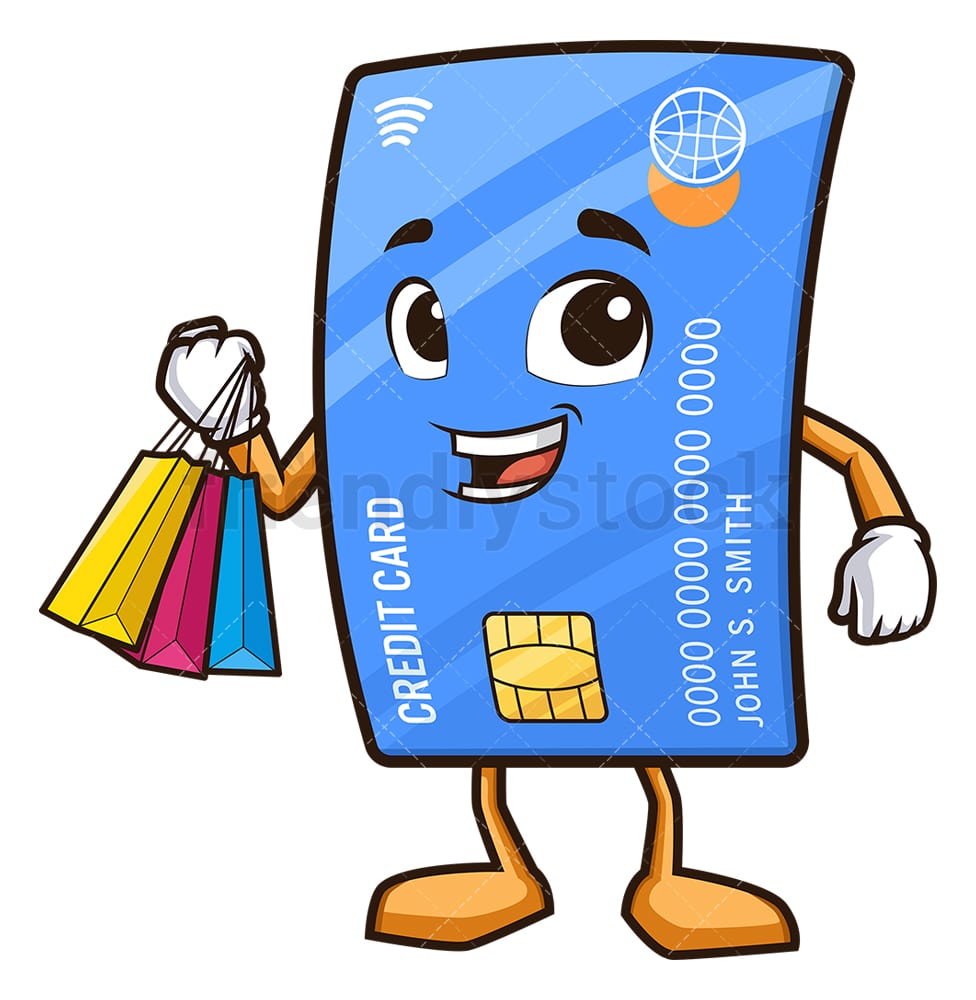 Debit Card Character Shopping Cartoon Clipart Vector - FriendlyStock