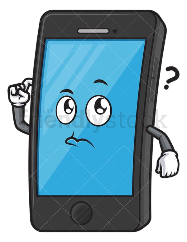 Confused cellphone character. PNG - JPG and vector EPS (infinitely scalable).