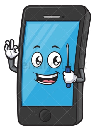 Cell phone holding screwdriver. PNG - JPG and vector EPS (infinitely scalable).