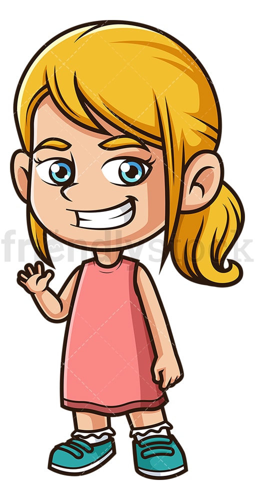 Happy Blonde Little Girl Cartoon Clipart Vector - FriendlyStock