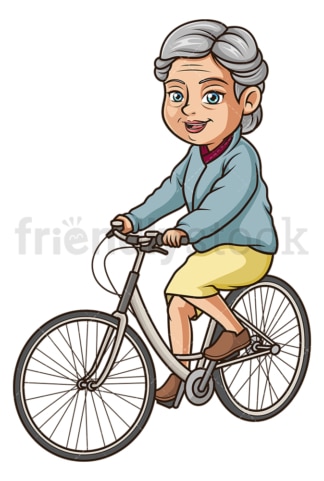 Old woman riding vintage bicycle. PNG - JPG and vector EPS (infinitely scalable).