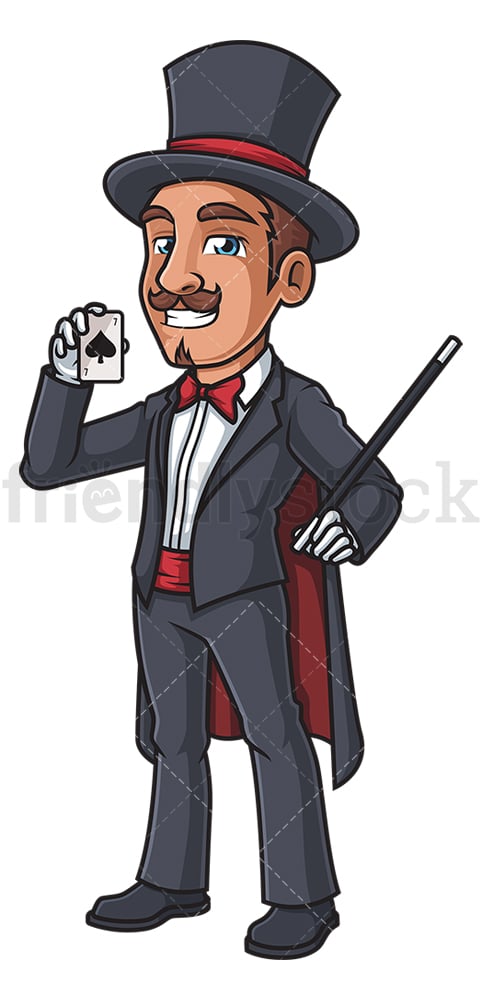 Magician Holding A Card Cartoon Clipart Vector - FriendlyStock