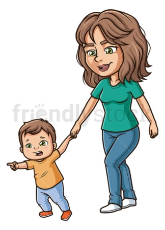 Frightened kid pulling mom. PNG - JPG and vector EPS file formats (infinitely scalable). Image isolated on transparent background.
