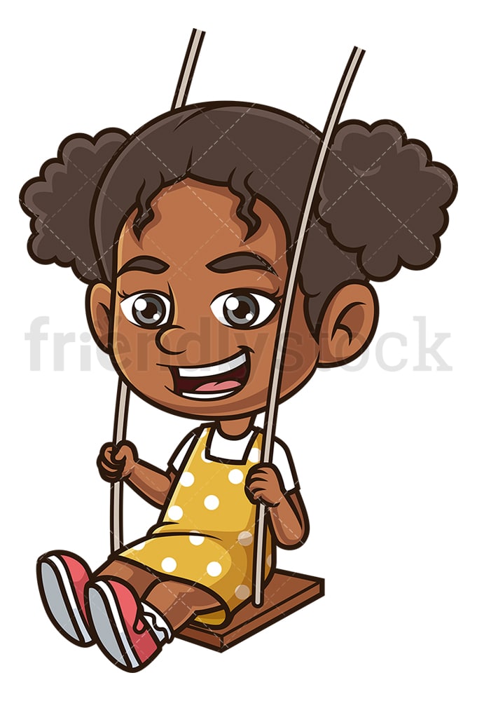 Black Girl On A Swing Cartoon Clipart Vector - FriendlyStock