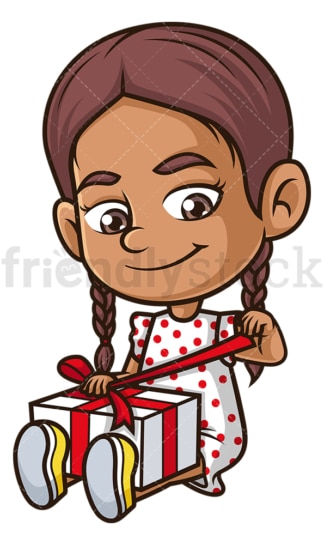 Hispanic girl opening present. PNG - JPG and vector EPS (infinitely scalable).