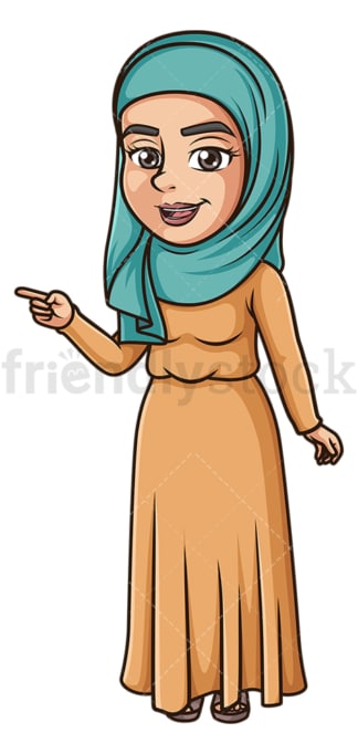 Muslim woman pointing. PNG - JPG and vector EPS (infinitely scalable).
