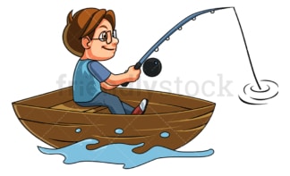 Boy fisherman on boat. PNG - JPG and vector EPS (infinitely scalable).