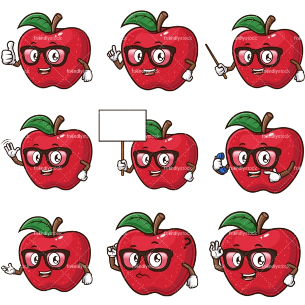 Cartoon apple teacher character. PNG - JPG and infinitely scalable vector EPS - on white or transparent background.