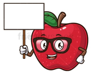 Apple holding blank sign. PNG - JPG and vector EPS (infinitely scalable).