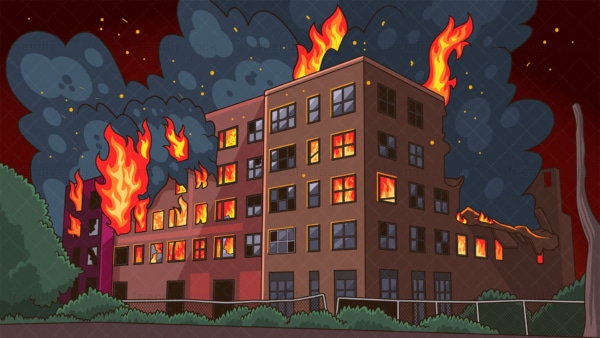 Building on fire background in 16:9 aspect ratio. PNG - JPG and vector EPS file formats (infinitely scalable).
