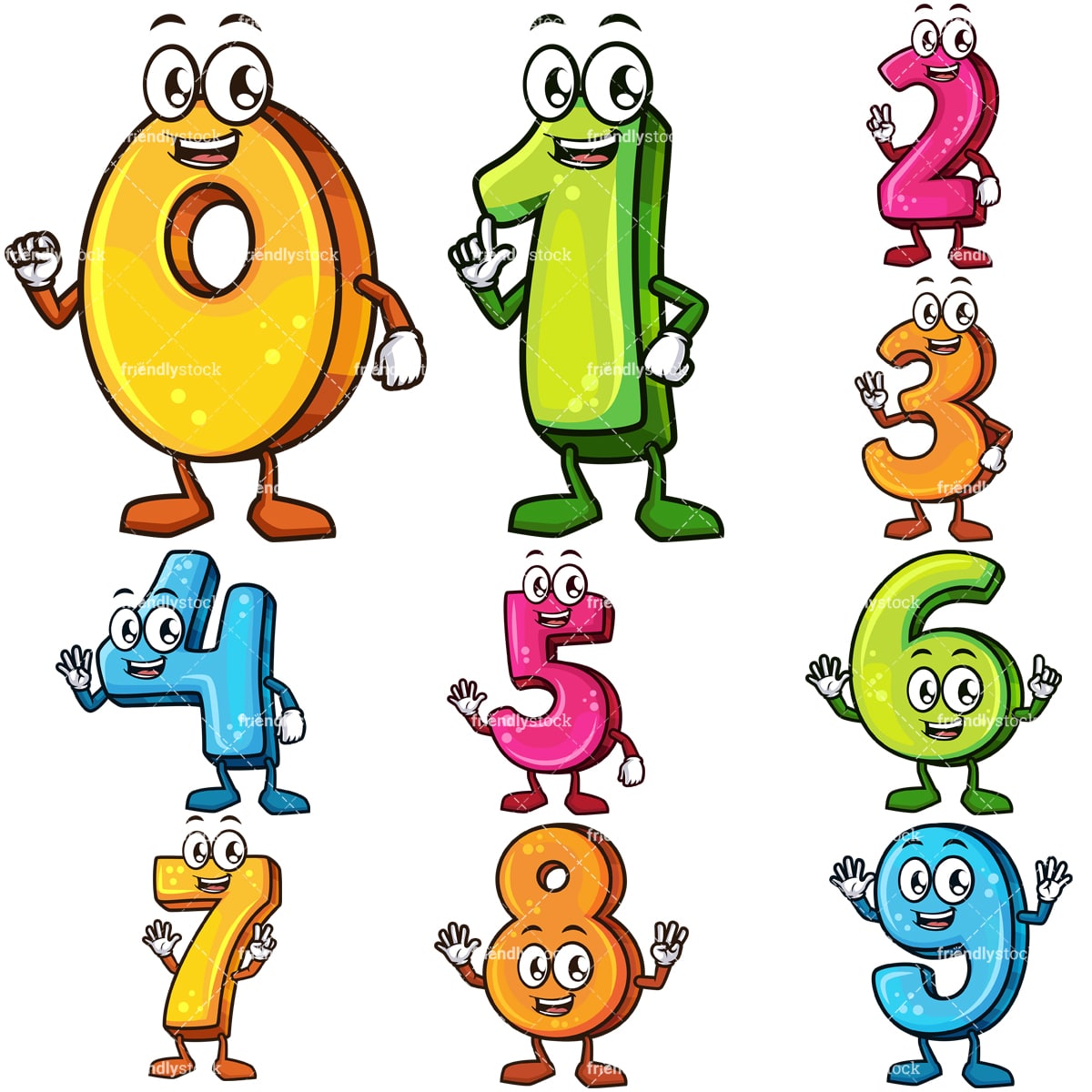 Cute Cartoon Numbers Clipart Vector Collection - FriendlyStock