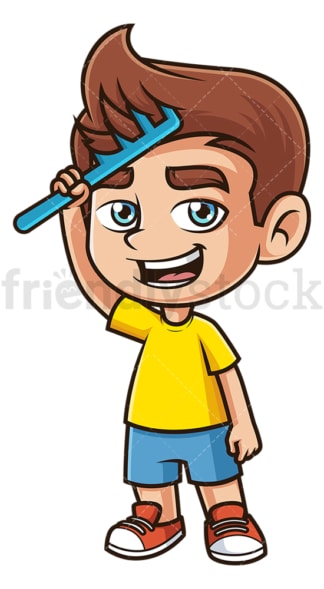 Caucasian boy combing his hair. PNG - JPG and vector EPS (infinitely scalable).