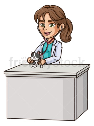 Female veterinarian examining cat. PNG - JPG and vector EPS (infinitely scalable).