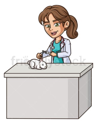 Female veterinarian examining rabbit. PNG - JPG and vector EPS (infinitely scalable).