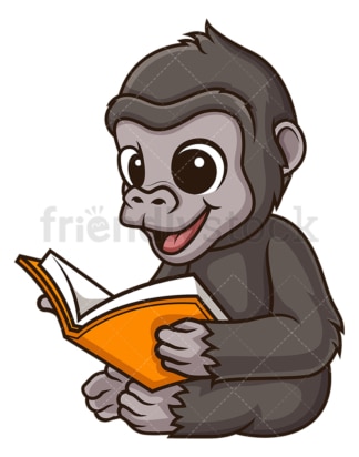 Gorilla reading book. PNG - JPG and vector EPS (infinitely scalable).