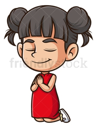 Asian girl praying. PNG - JPG and vector EPS (infinitely scalable).