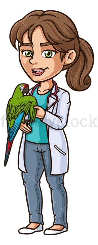 Female veterinarian examining parrot. PNG - JPG and vector EPS (infinitely scalable).