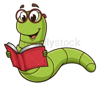 Bookworm reading book. PNG - JPG and vector EPS (infinitely scalable).