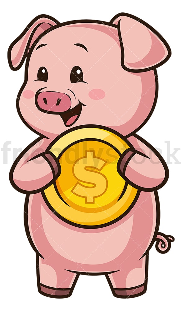 Piggy Bank Holding Money Cartoon Clipart Vector - FriendlyStock