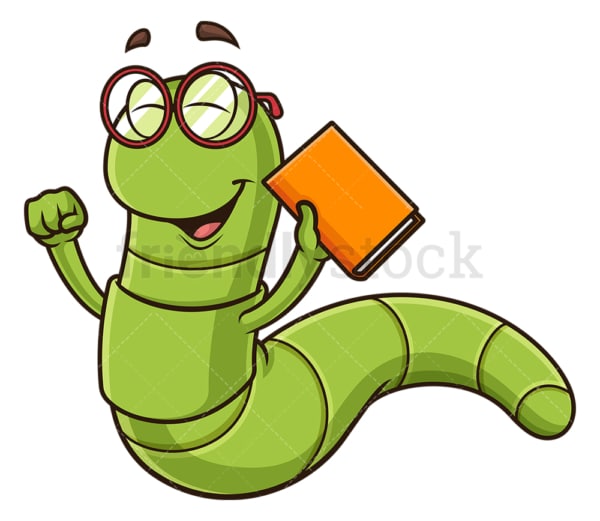 Happy Bookworm Cartoon Clipart Vector - FriendlyStock