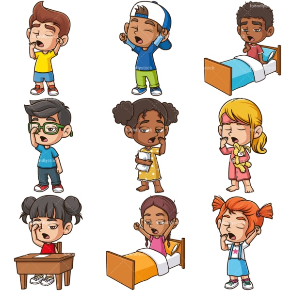 Children Yawning Clipart Vector Collection - FriendlyStock