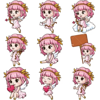 Kawaii female cupid. PNG - JPG and infinitely scalable vector EPS - on white or transparent background.