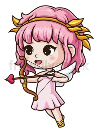 Female cupid aiming with bow. PNG - JPG and vector EPS (infinitely scalable).