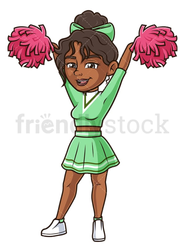 Cheerful black cheerleader. PNG - JPG and vector EPS (infinitely scalable).