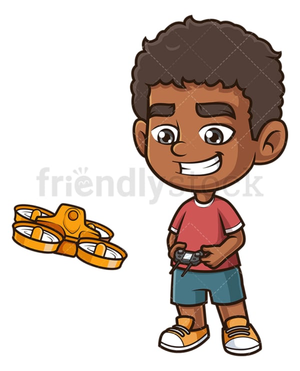 Black boy flying drone. PNG - JPG and vector EPS (infinitely scalable).