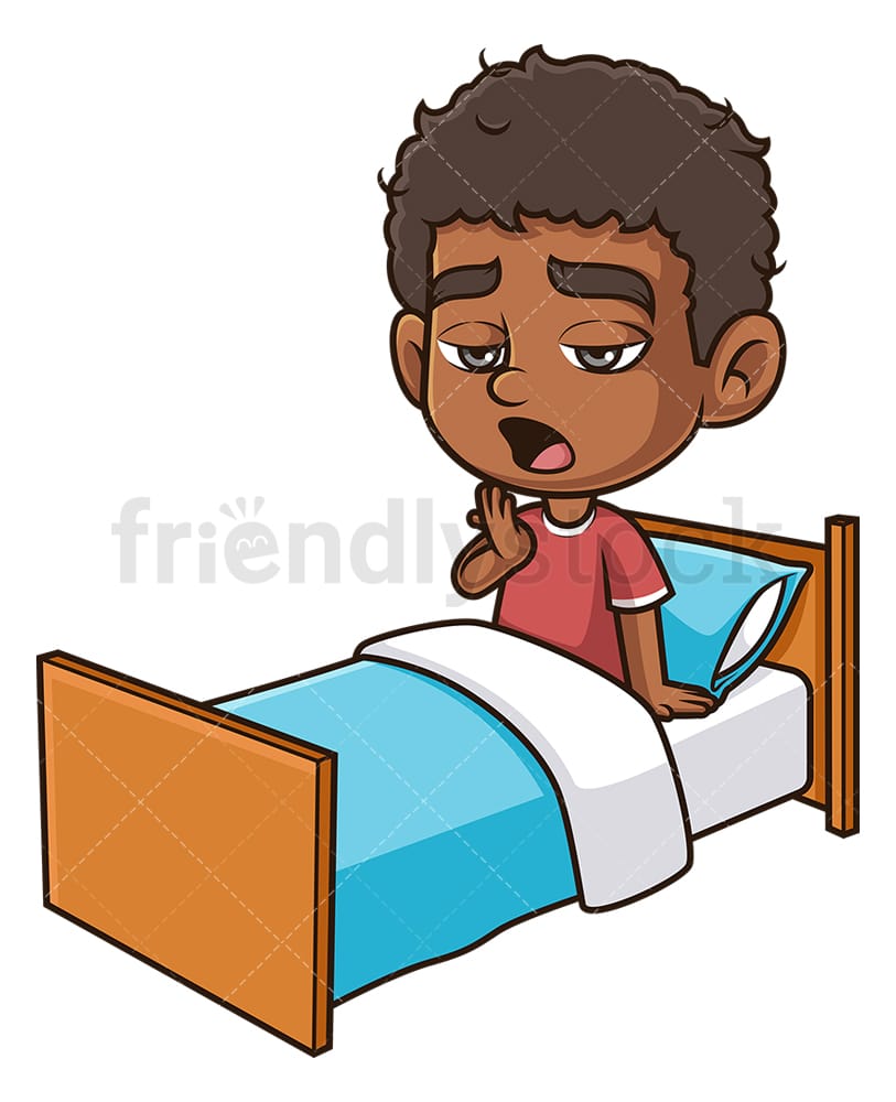 Black Boy Yawning In Bed Cartoon Clipart Vector - FriendlyStock