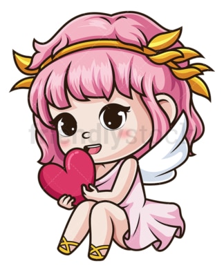 Female cupid holding heart. PNG - JPG and vector EPS (infinitely scalable).