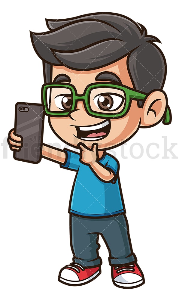 Nerdy Boy Taking Selfie Cartoon Clipart Vector - FriendlyStock