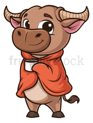 Ox with blanket and coffee. PNG - JPG and vector EPS (infinitely scalable).