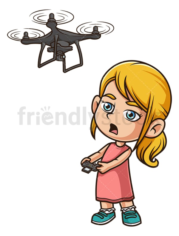 Caucasian girl flying drone. PNG - JPG and vector EPS (infinitely scalable).