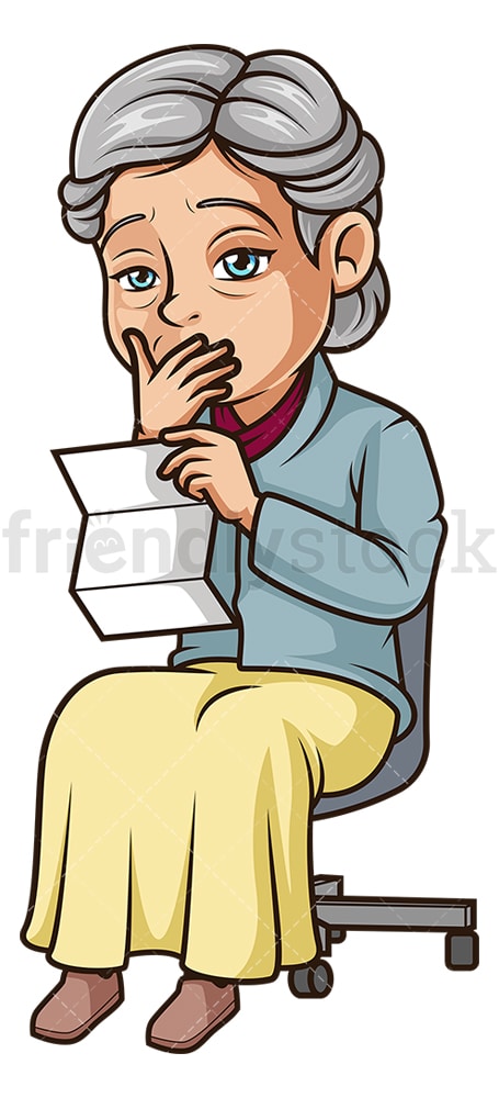Sad old woman reading letter. PNG - JPG and vector EPS (infinitely scalable).