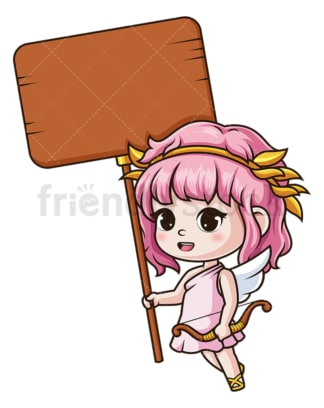 Female cupid holding empty sign. PNG - JPG and vector EPS (infinitely scalable).