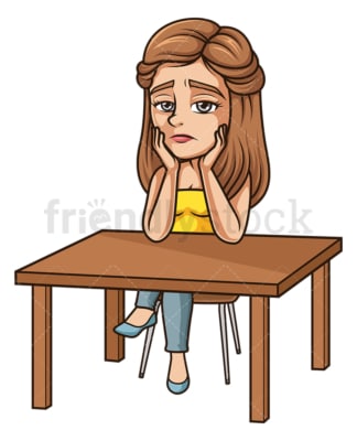 Sad woman sitting on desk. PNG - JPG and vector EPS (infinitely scalable).