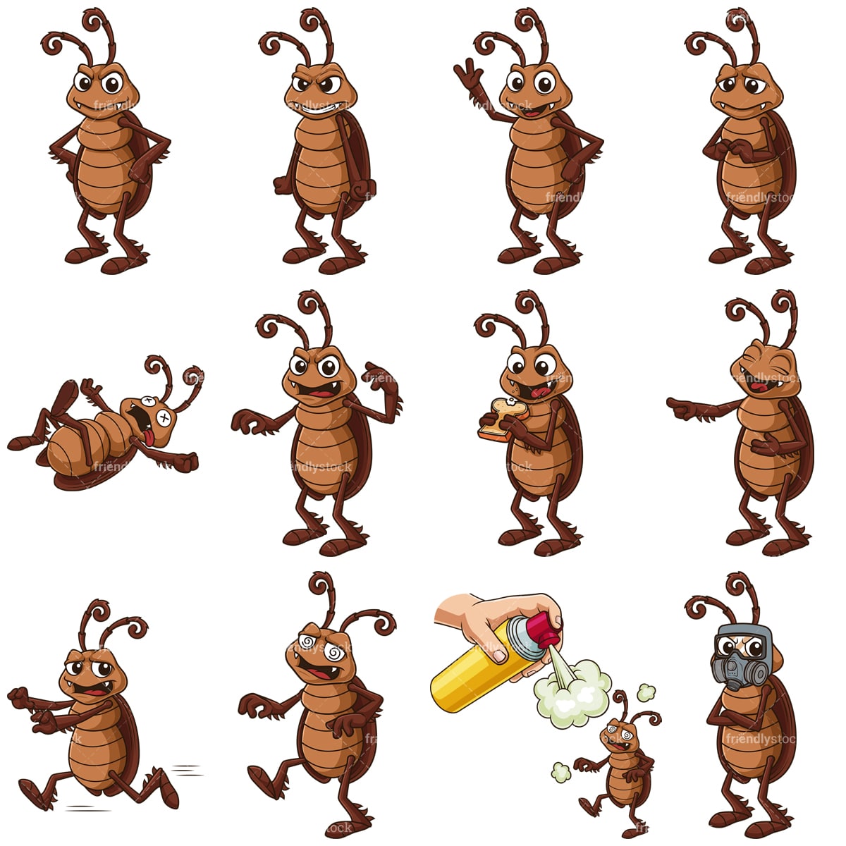 Cockroach Cartoon Mascot Clipart Vector Collection - FriendlyStock