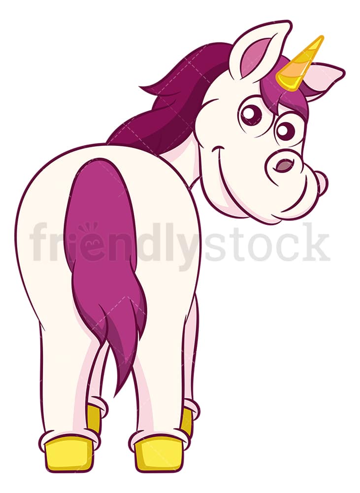 Unicorn Looking Back Cartoon Clipart Vector - FriendlyStock
