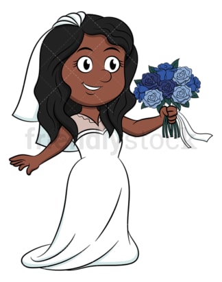 Black bride holding bouquet. PNG - JPG and vector EPS (infinitely scalable).