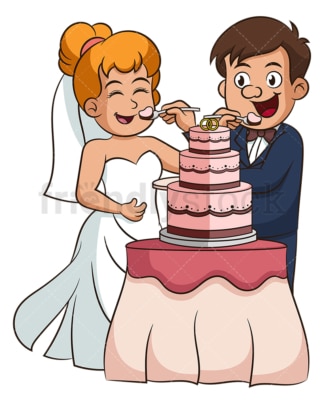 Bride and groom eating cake. PNG - JPG and vector EPS (infinitely scalable).