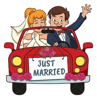 Just married couple in car. PNG - JPG and vector EPS (infinitely scalable).