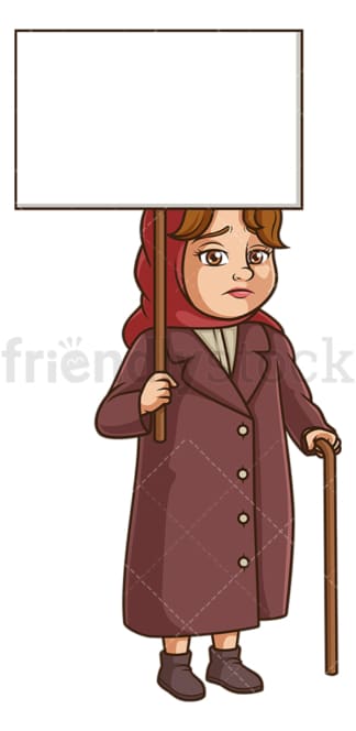 Female refugee holding blank sign. PNG - JPG and vector EPS (infinitely scalable).