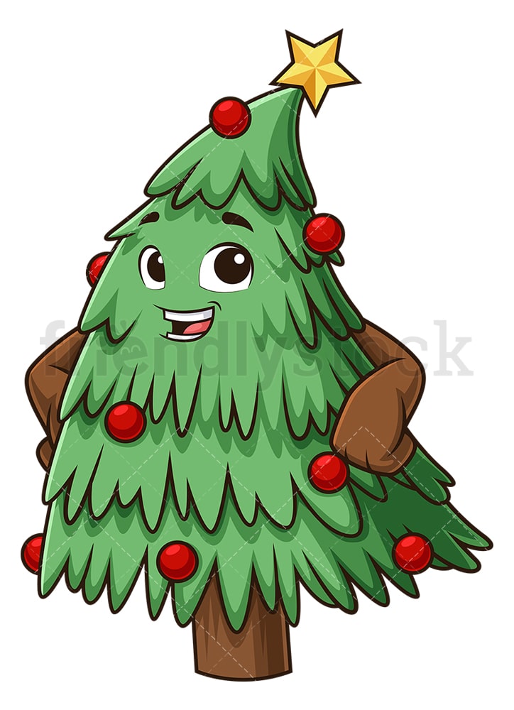 Happy Christmas Tree Cartoon Clipart Vector - FriendlyStock