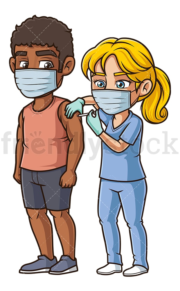 Black Man Getting COVID-19 Vaccine Cartoon Clipart Vector - FriendlyStock