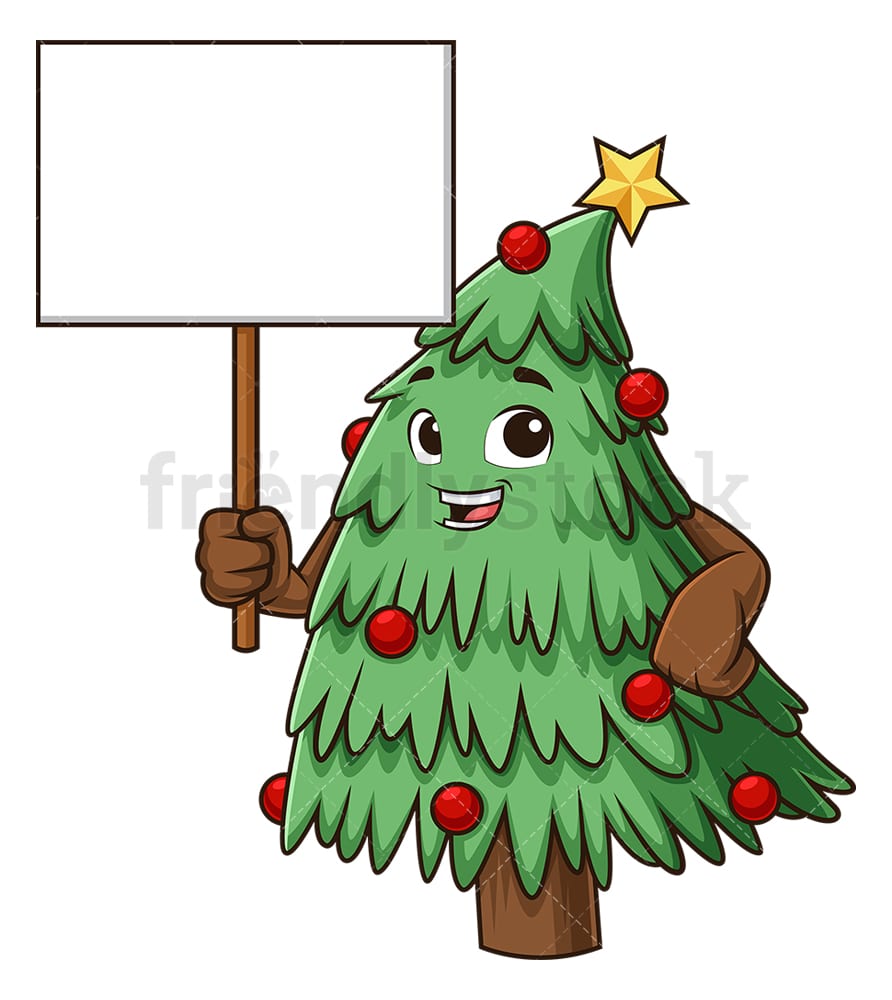 Árvore de Natal, segurando, em branco, sinal, desenhos animados, clipart,  vetor - FriendlyStock