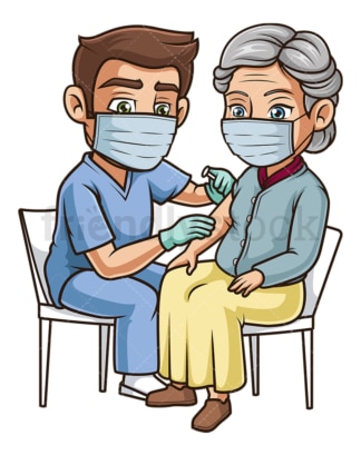 Old woman getting vaccinated covid-19. PNG - JPG and vector EPS (infinitely scalable).