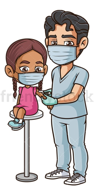 Hispanic girl getting covid-19 vaccine. PNG - JPG and vector EPS (infinitely scalable).