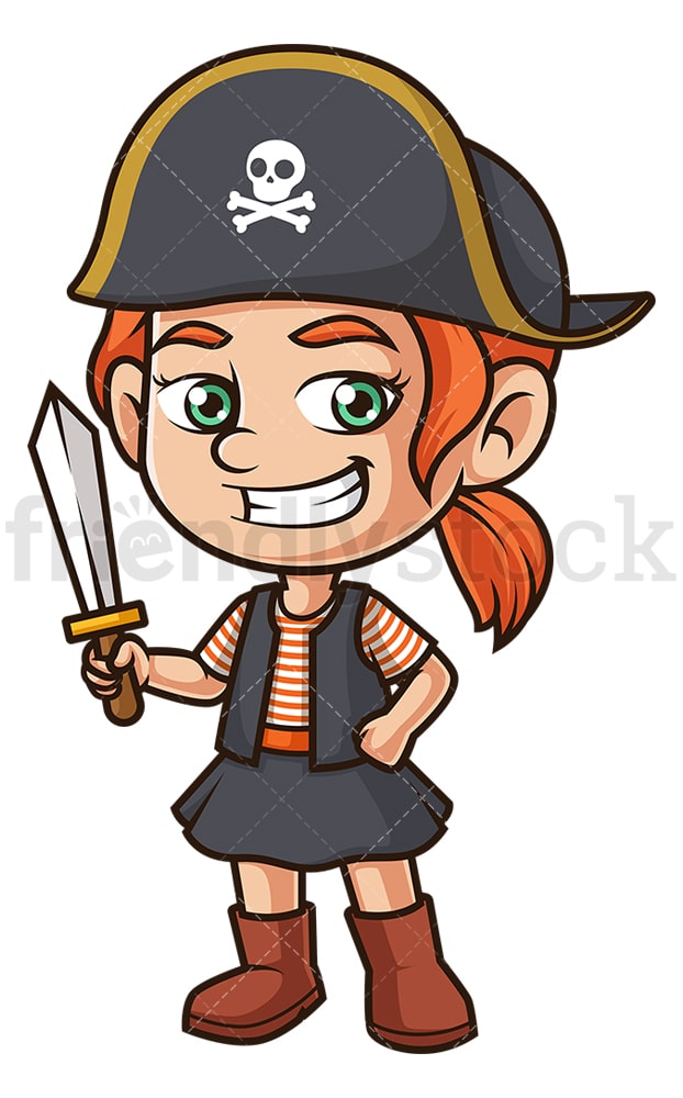 Little Girl Pirate Costume Cartoon Clipart Vector - FriendlyStock